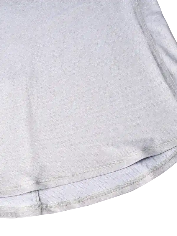 Light gray cycling jersey hem with breathable fabric and flatlock stitching for comfort