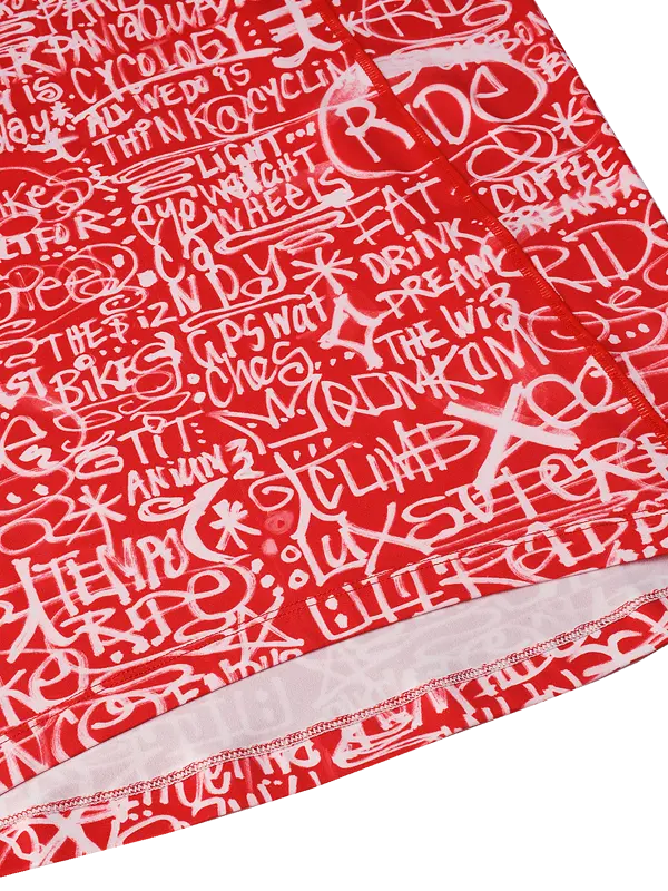 Long-sleeve cycling base layer with red and white graphic design