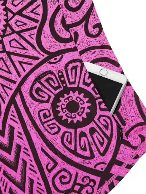 Pink and black patterned cycling jersey with phone pocket, featuring bold geometric design for women's or men's rides.