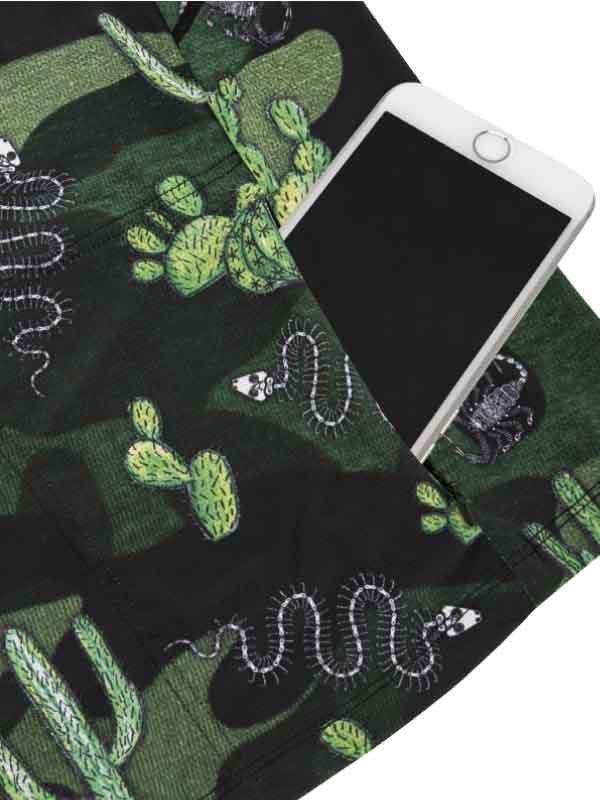 Cycling shorts with cactus and snake print, featuring phone pocket for on-the-go convenience.