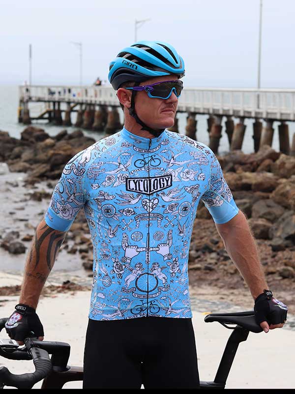 Velo Tattoo (Blue) Men's Cycling Jersey - Cycology Clothing Europe