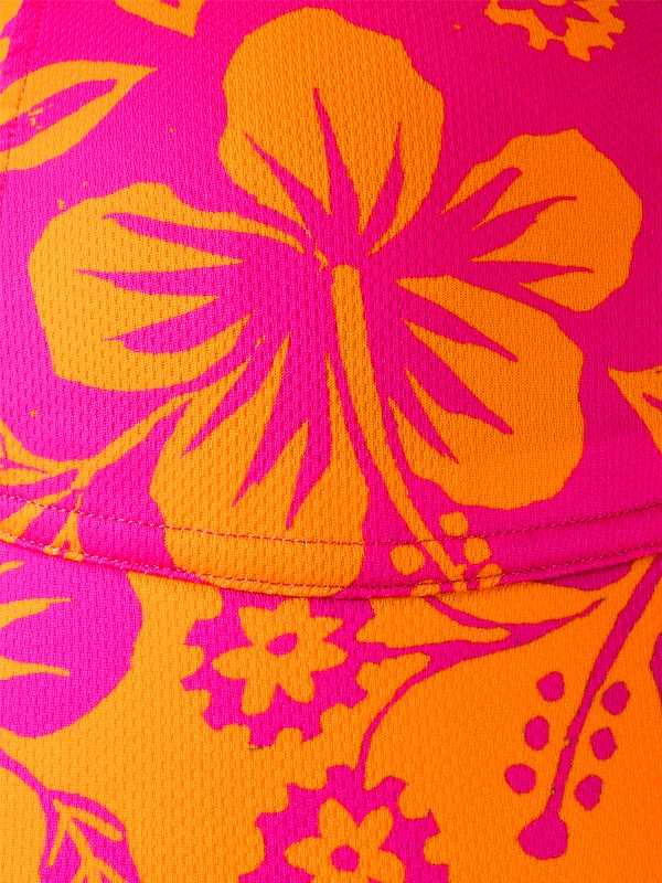 Close-up of a pink and orange floral patterned fabric