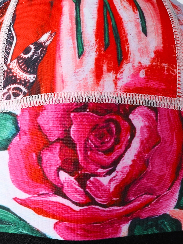 Colorful Cycling beanie with  red floral design and 'Ride' text 