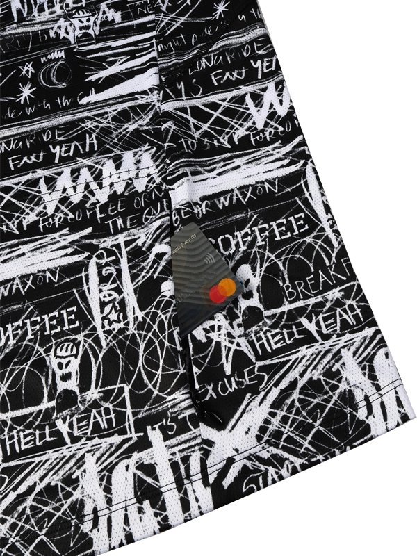 Men's short-sleeve MTB shirt with black and white graphic design  zip pocket 