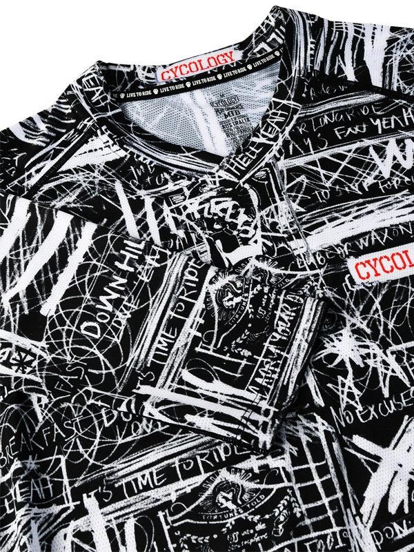 Men's Long-sleeve MTB shirt with black and white graphic design 