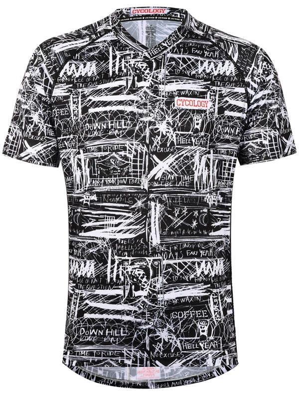 Men's short-sleeve MTB shirt with black and white graphic design 