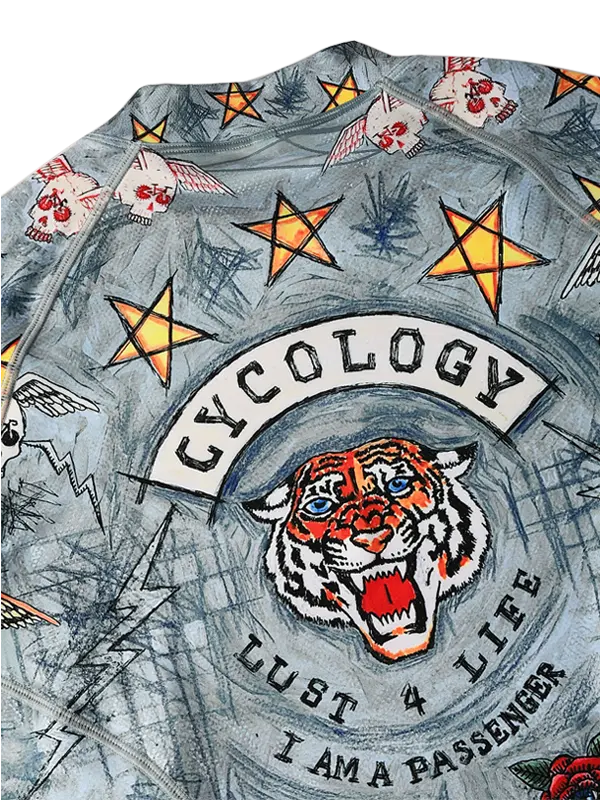 City of Angels Graue Langarm-Radunterwäsche mit Tattoo-Motiv, das einen Tiger und Text zeigt 