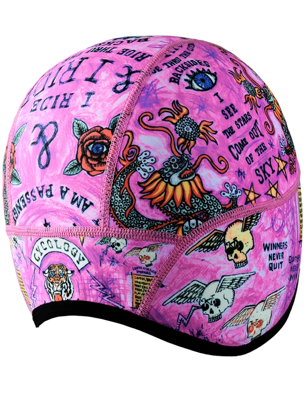 Colorful  pink cycling beanie with graphic designs