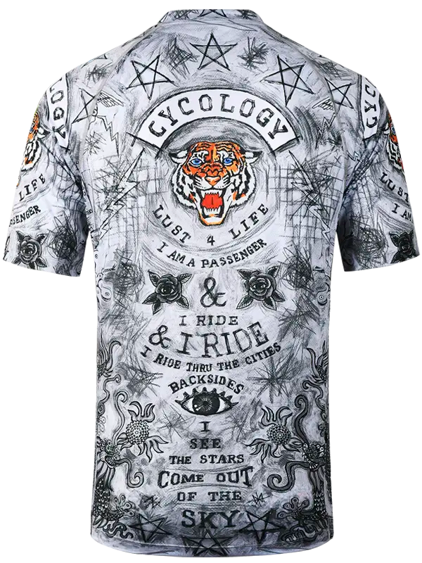 City of Angels Grey Men's MTB Jersey | Cycology with a tiger design and text on a light grey background