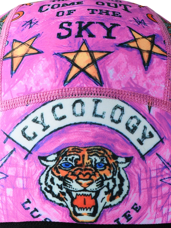 Colorful  pink cycling beanie with graphic designs