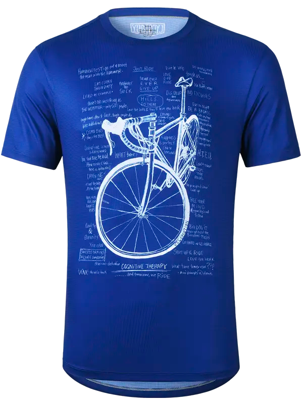 Blaues T-Shirt mit weißem Fahrradmotiv 