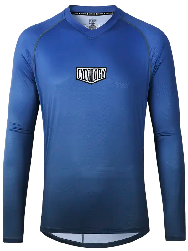 Day of the Shred Men's Navy Long Sleeve MTB Jersey with a  Cycology logo on a blue background