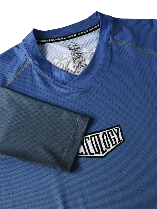 Day of the Shred  Men's Navy Long Sleeve V Neck MTB Jersey