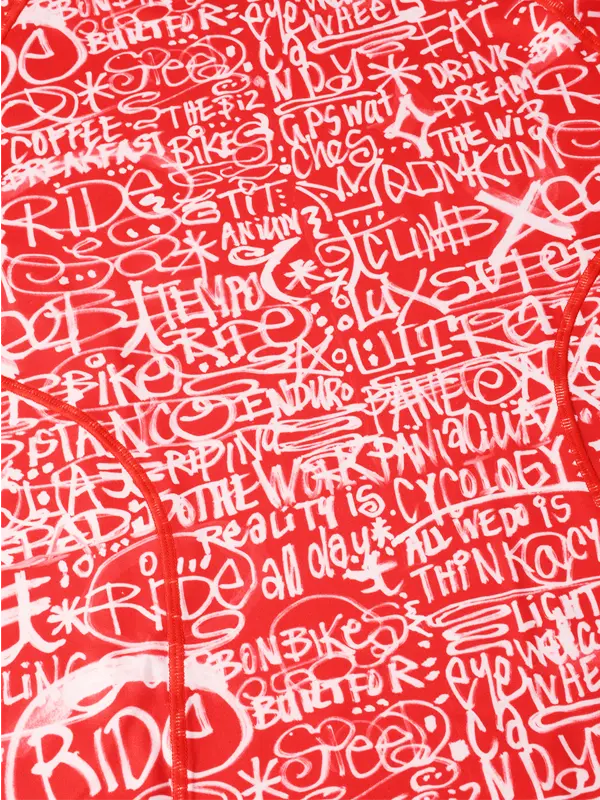Long-sleeve cycling base layer with red and white graphic design