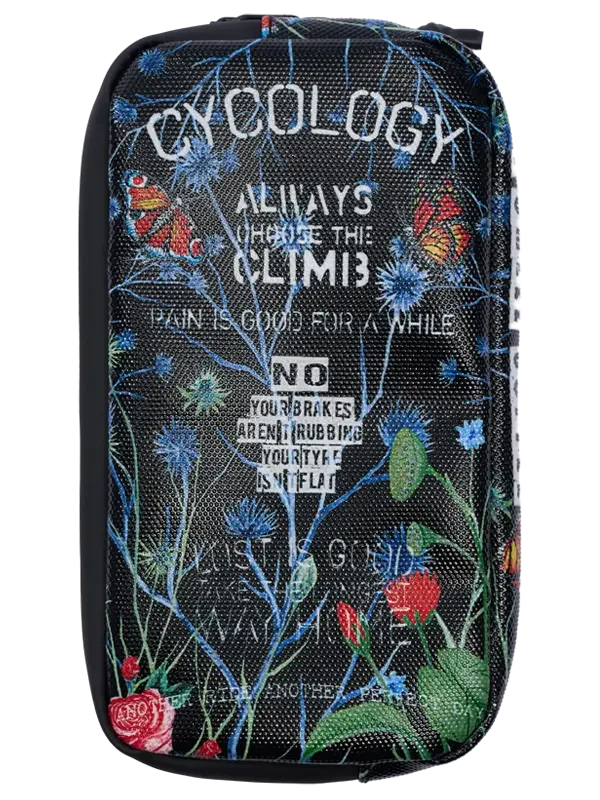 Cycology cycling accessory pouch with floral print and motivational quotes for cyclists