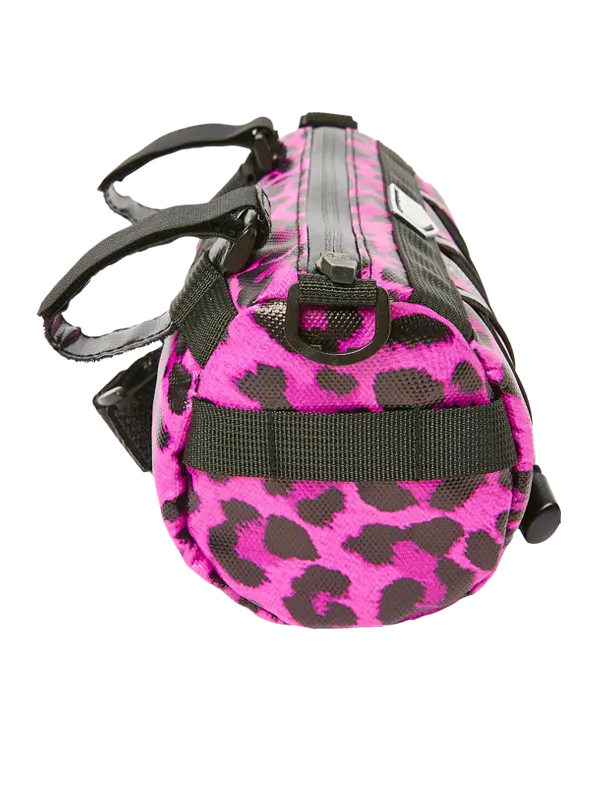 Pink leopard print handlebar bag with 'Cycology' branding 