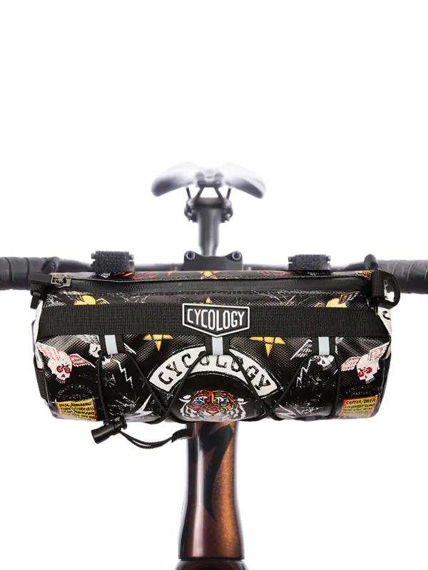 Bicycle handlebar with Cycology bike handlebar bag with colorful graphics 