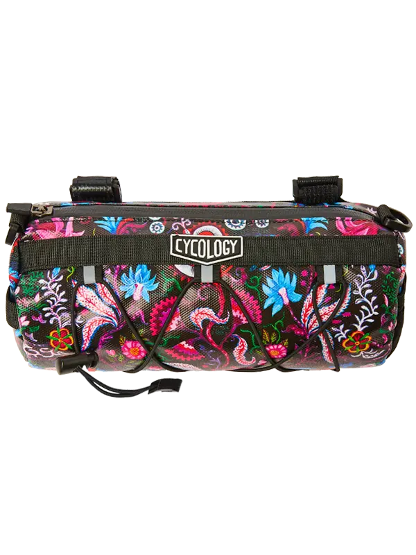 Floral bike bag with 'Cycology' branding 