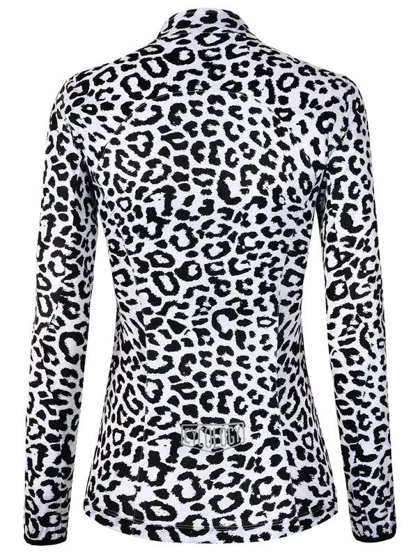 Women's cycling jersey with black and white leopard print design