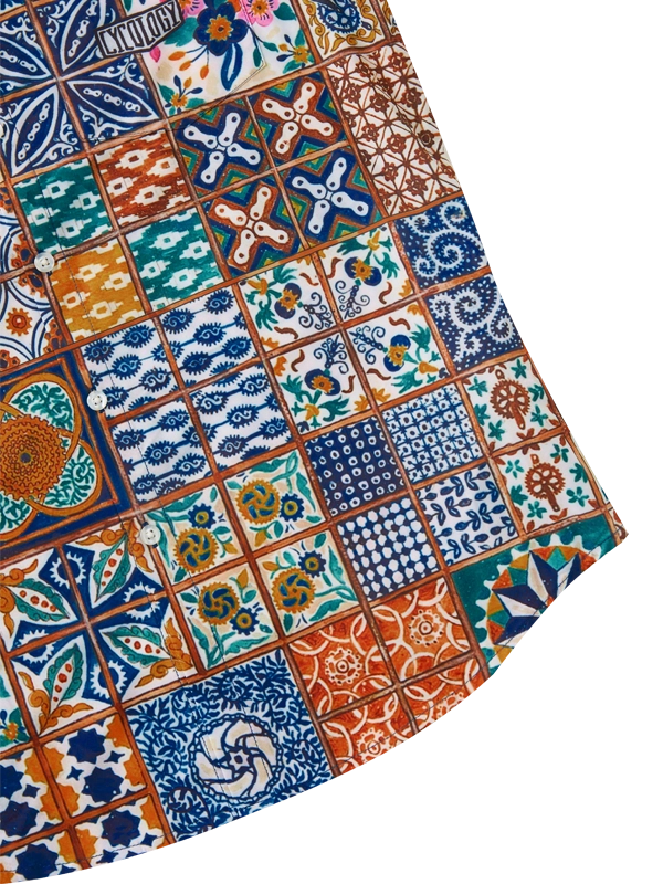 Colorful patterned  Men's  Gravel Shirt with a patchwork design