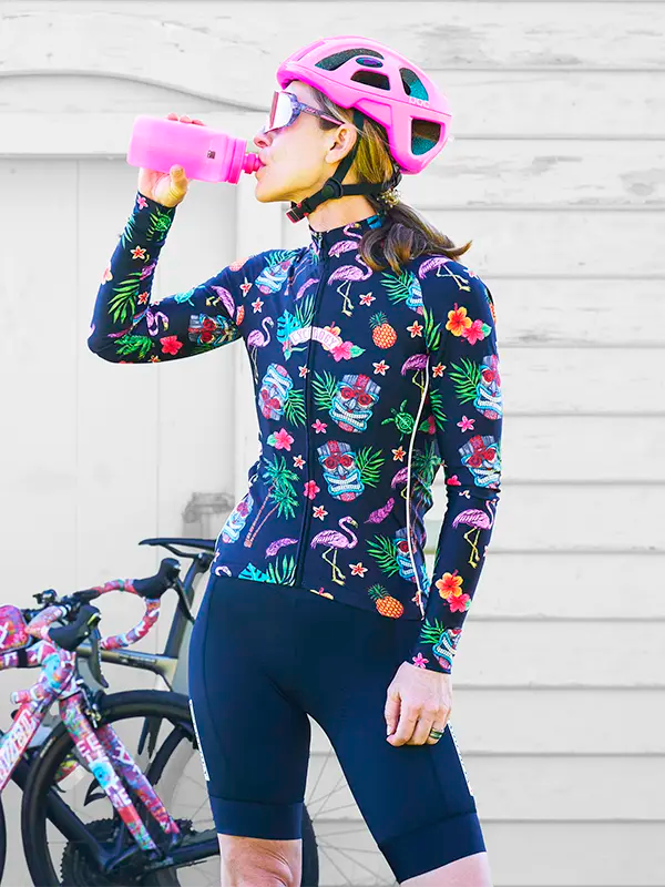 Person wearing Molokai Black Women's Winter Long Sleeve Cycling Jersey Cycology
 