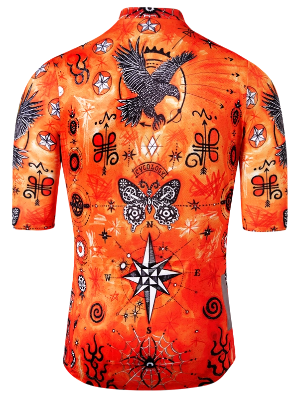 Orange men's  cycling jersey with black and white designs