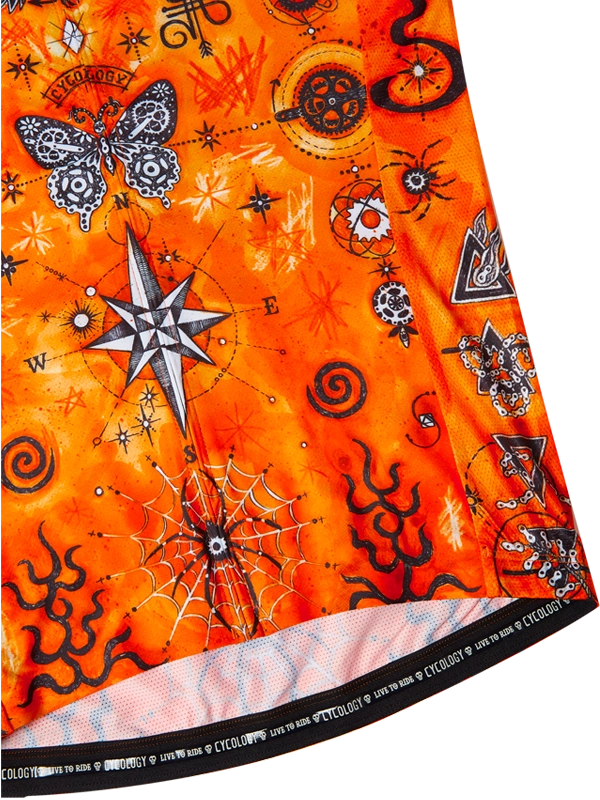 Orange men's  cycling jersey with black and white designs