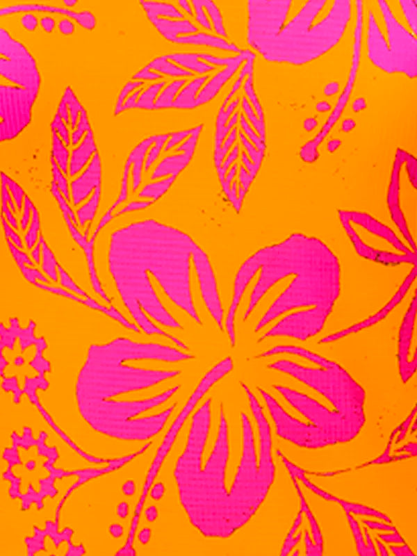 Floral pattern with pink flowers on a yellow background