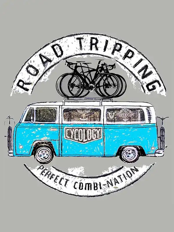 Cycology road tripping van graphic with bikes, perfect combi-nation cycling apparel design