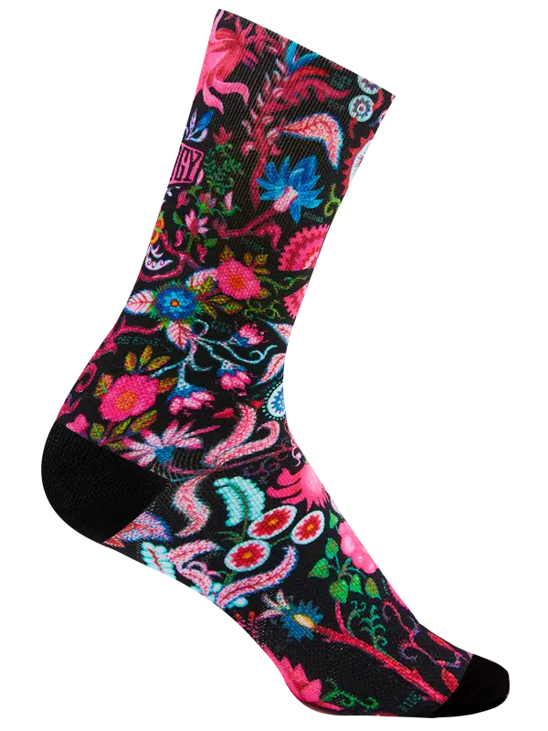 Colorful floral sock on a white background