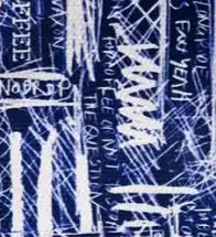 Blue and white abstract graphic pattern with brushstroke text for cycling apparel.