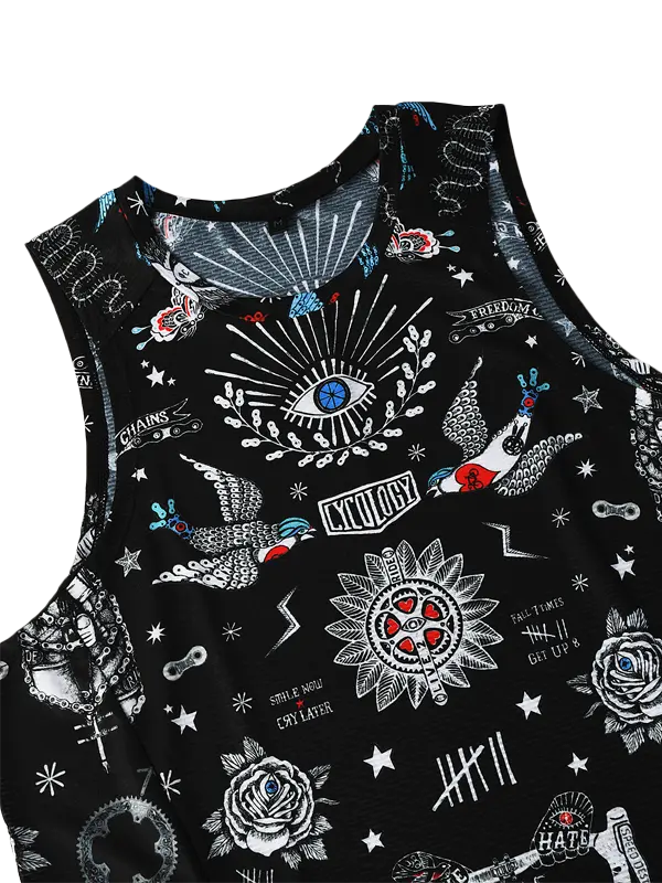 Tattoo Black Men's Sleeveless Cycling Base Layer  Neck Cycology EU