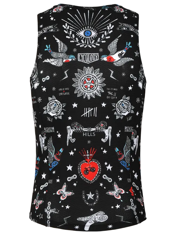 Tattoo Black Men's Sleeveless Cycling Base Layer  Back Cycology EU