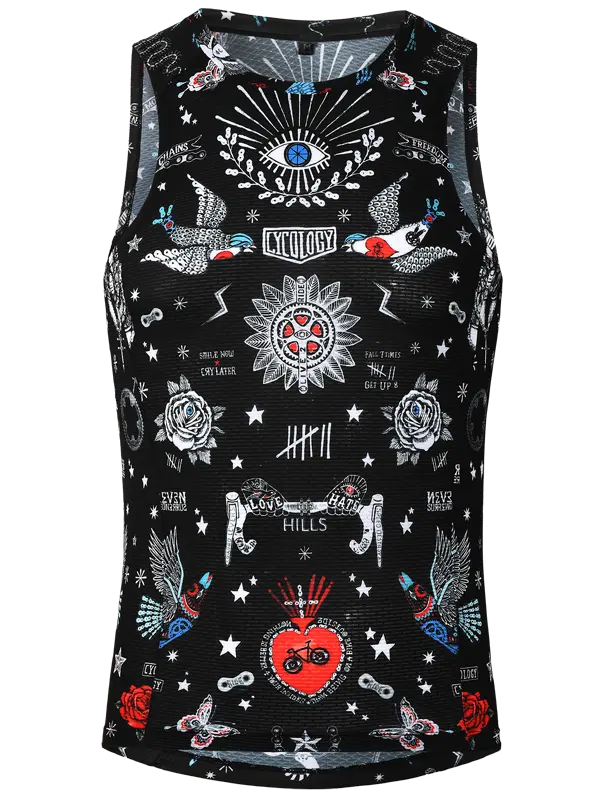 Tattoo Black Men's Sleeveless Cycling Base Layer  Front Cycology EU