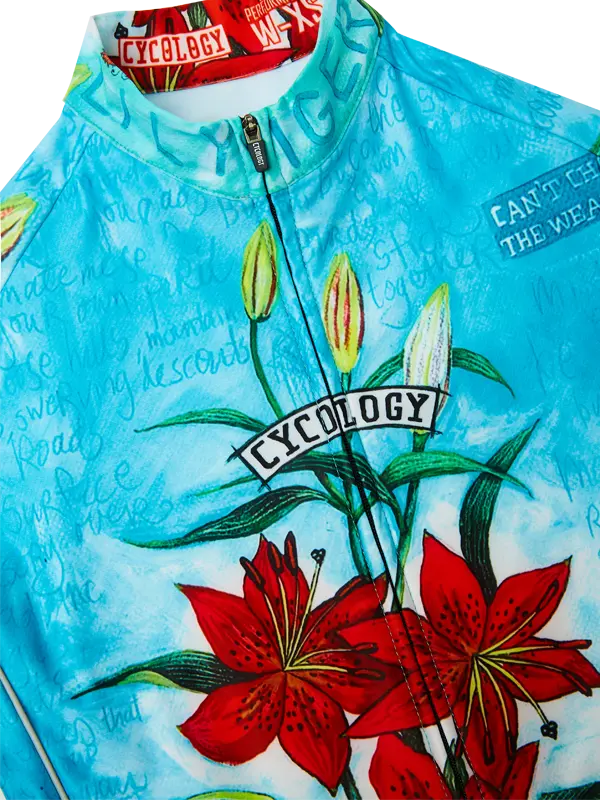 Cycology cycling jersey with floral design and visible branding
