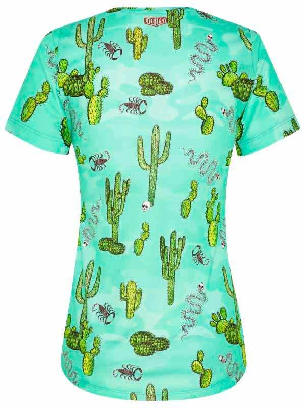 Women's cycling jersey with cactus and desert print, breathable fabric for active rides