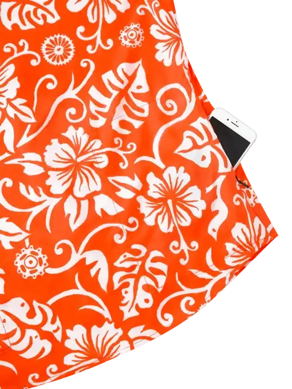 Orange floral cycling jersey with phone pocket, women's bike wear