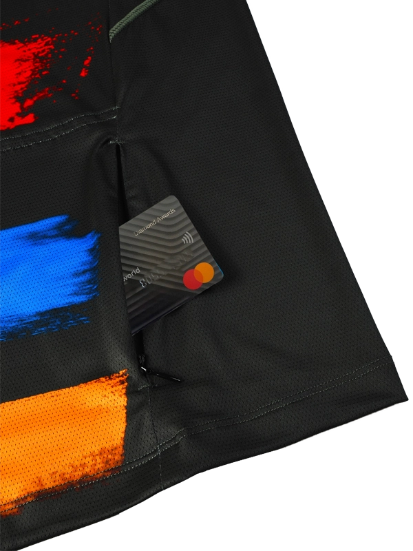 Men's black long-sleeve MTB Jersey with colorful sleeves and 'Cycology' logo on front and rear zip pocket 