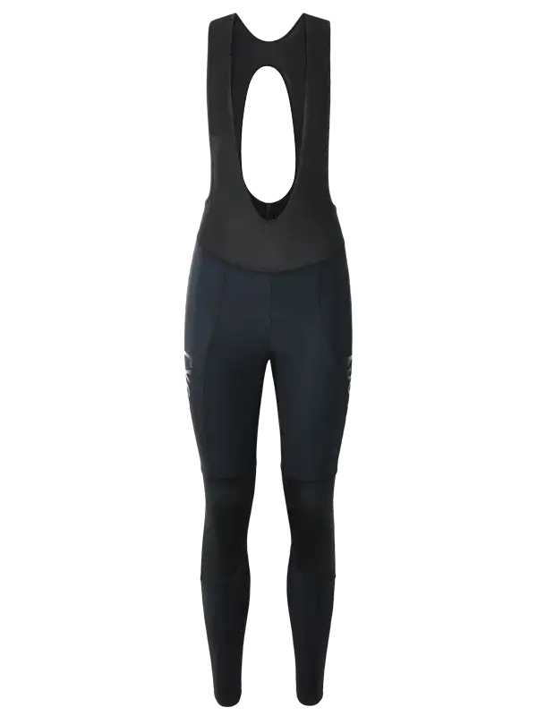 Black women's cycling bib tights with ergonomic design and breathable fabric for performance rides
