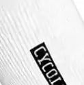 Close-up of white cycling apparel with black 'CYCO' logo, showcasing textured fabric detail