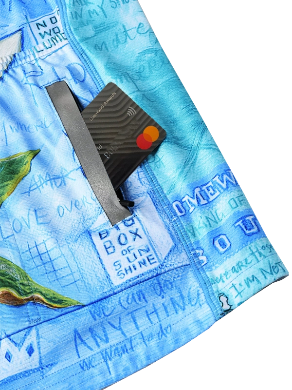 Blue  women's long sleeve cycling jersey with floral and bird design back pockets