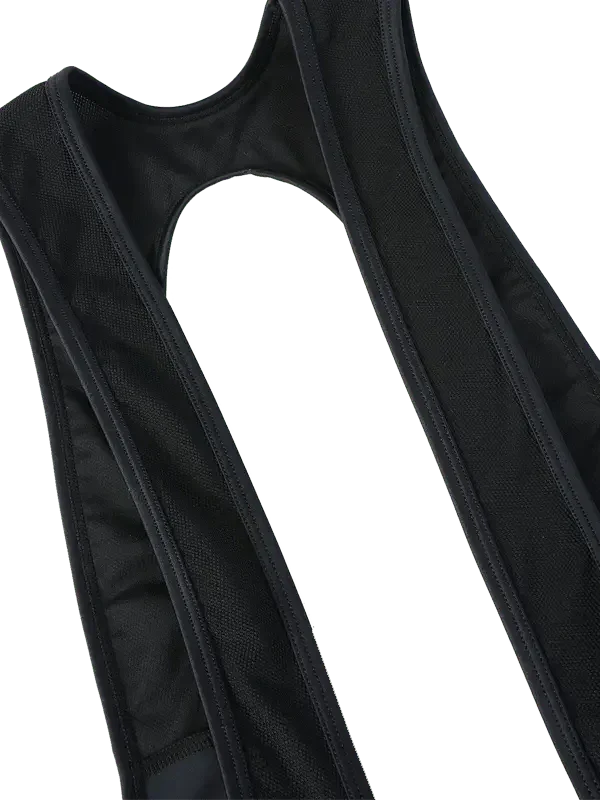 Black cycling bib straps with mesh fabric and reinforced stitching for comfort and durability