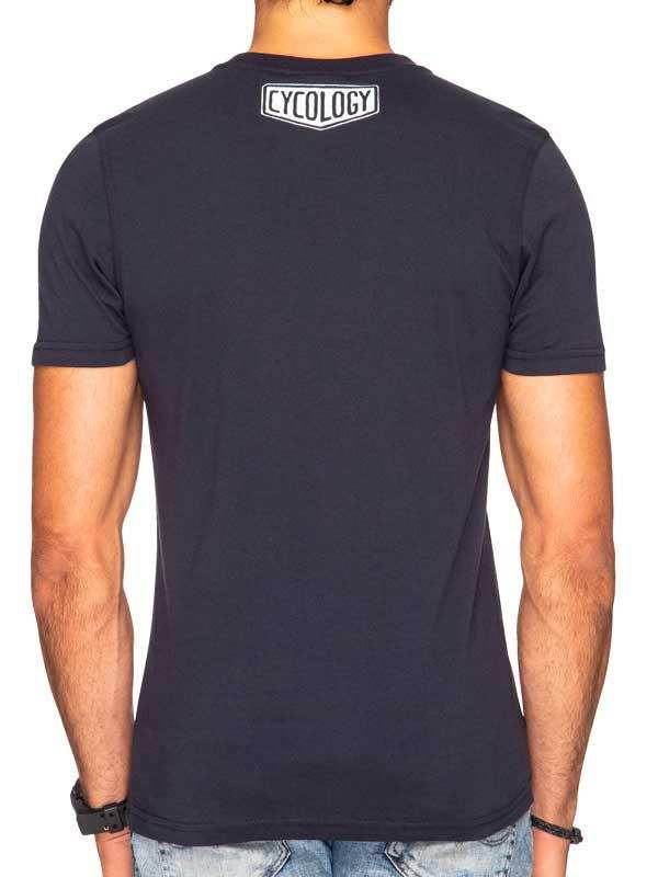 Men's black cycling t-shirt with white Cycology logo on back, casual fit for active wear