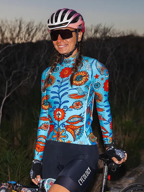 Blue Winter Cycling Jerseys Long Sleeve Tijuana Blue Women's