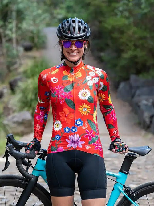Aloha Red Women's Long Sleeve Summer Cycling Jersey