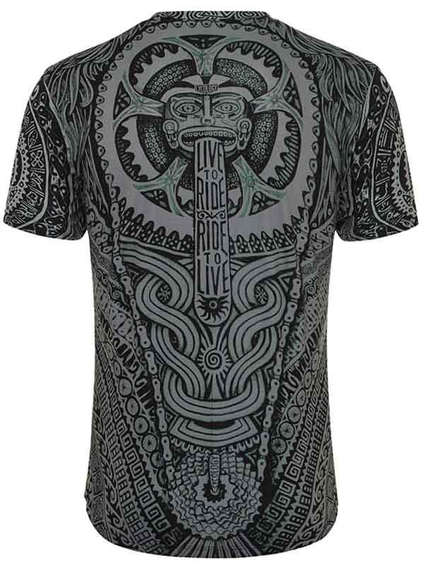 Men's cycling jersey with bold tribal graphic and 'Live to Ride' slogan, ideal for road or mountain biking.