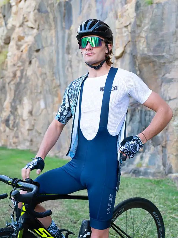 rennrad bib shorts herren Cycology Men's Navy Cargo Bib Shorts | Cycology EU