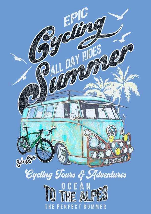 Epic Summer Cycling Graphic Tee with Van & Bike Design for Men's and Women's Cycling Clothing