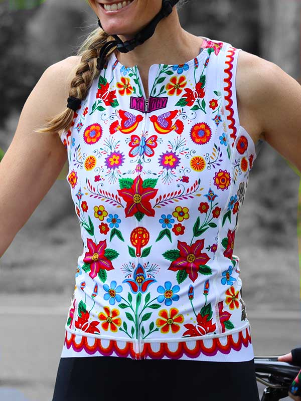 Frida (White) Women's Sleeveless Cycling Jersey - Cycology Clothing Europe