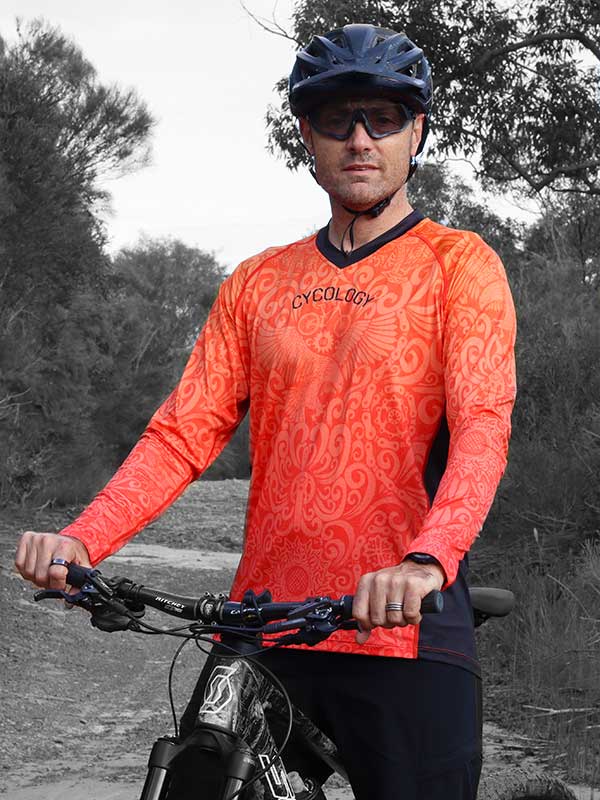 Cycology Mens Long Sleeve Mtb Jersey Life On Bars Long Sleeve Orange Mountain Bike Jersey Cycology EU